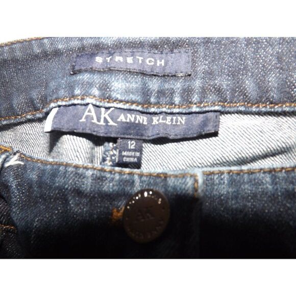 Anne Klein Stretch Jeans Women Sz 12 Blue Denim Dark Straight Zipper Leg - Picture 4 of 6